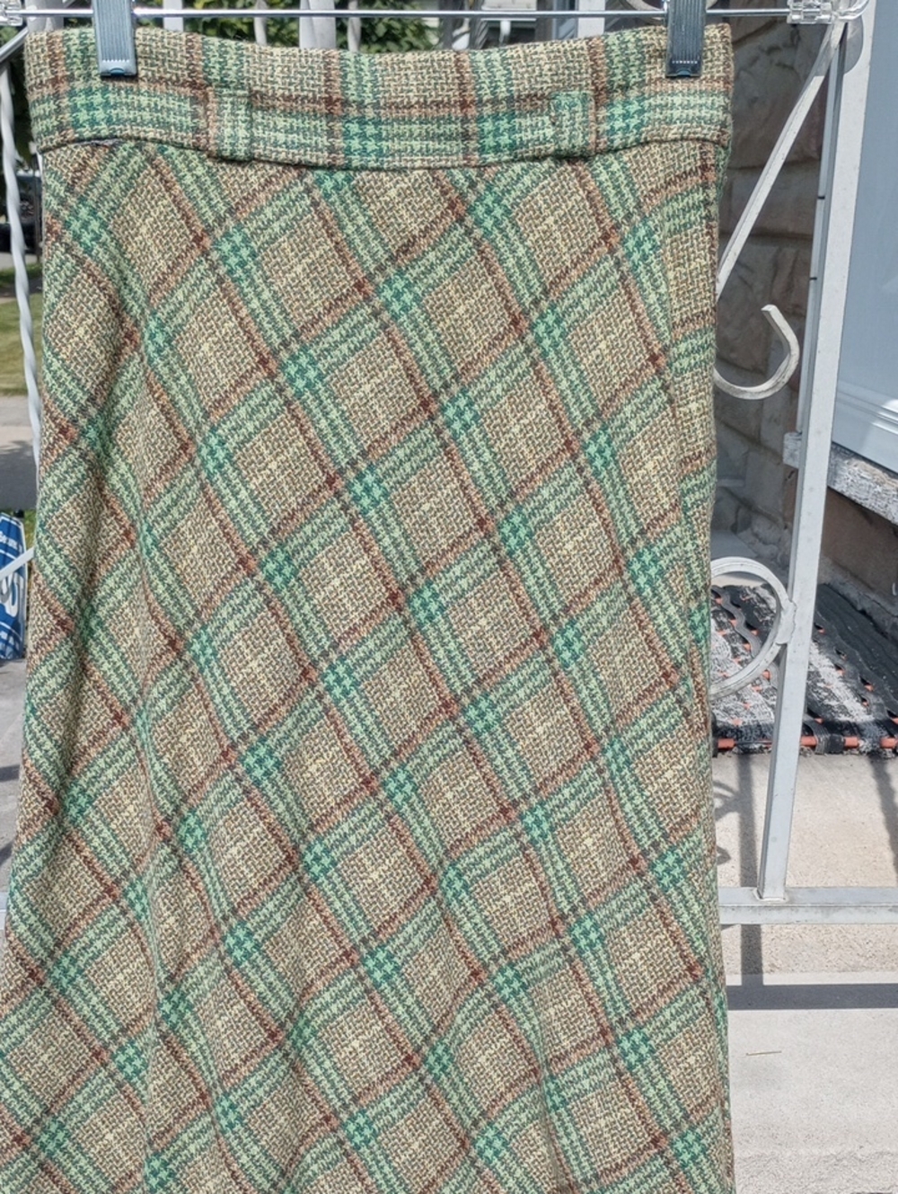 Classic Traditional Vintage Retro Plaid Wool Maxi Skirt. Green Brown Tan. Med?